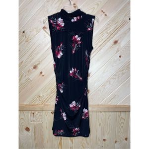 White House Black Market Womens Sheath Dress Floral Ruched Mock Black Red 10